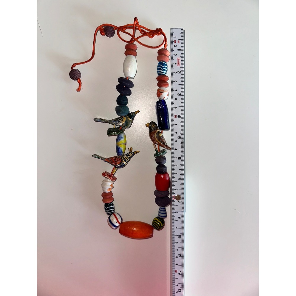 Artisan Hand Painted‎ Bird Beaded Necklace Multicolor Wood Ceramic Folk Art Boho - Picture 6 of 6